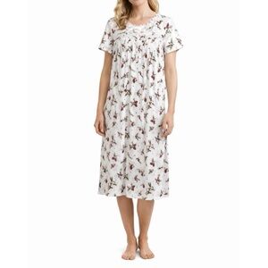 LAURA ASHLEY LACE TRIM NIGHTGOWN 1X SHORT SLV PLEATED 40" SPRING CARDINALS SOFT